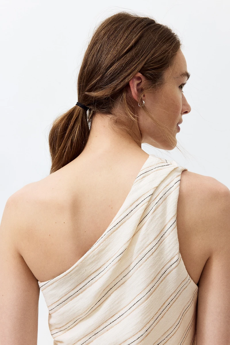 MAMA One-Shoulder Textured Cotton Top