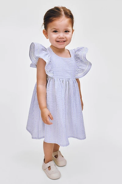 Flounce-Trimmed Cotton Dress