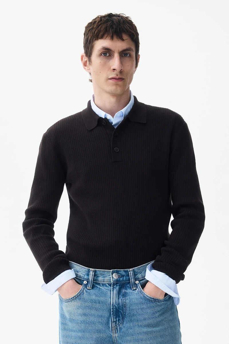 Slim-Fit Rib-Knit Polo Shirt