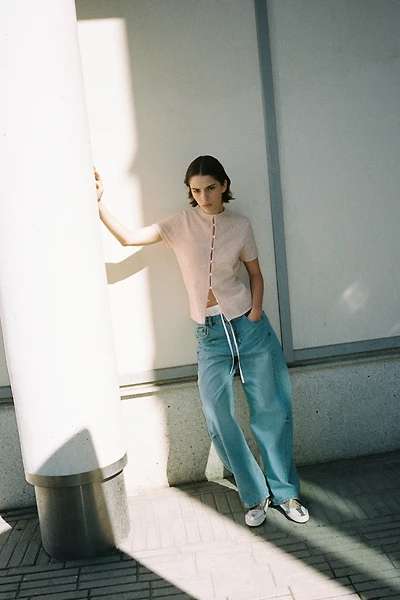 Short-Sleeved Fine-Knit Cardigan