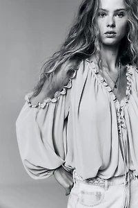 Open-Shoulder Chiffon Blouse