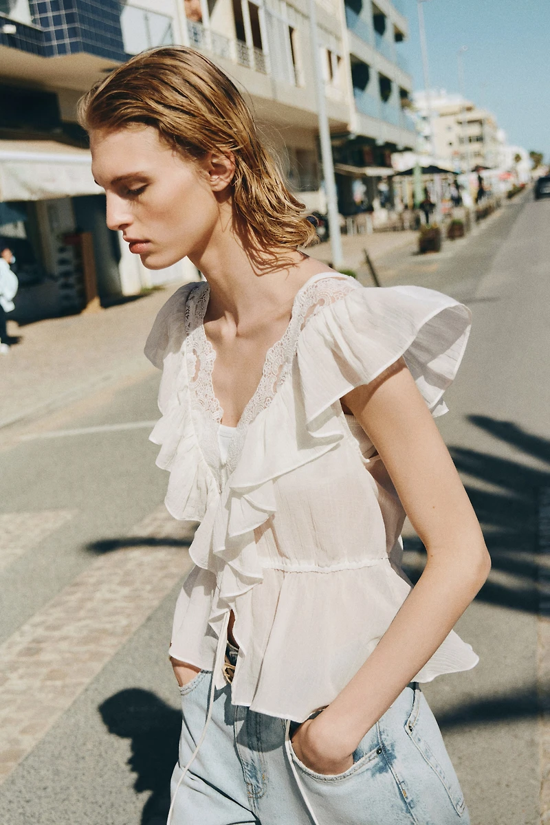Flounce-Trimmed Lyocell Top