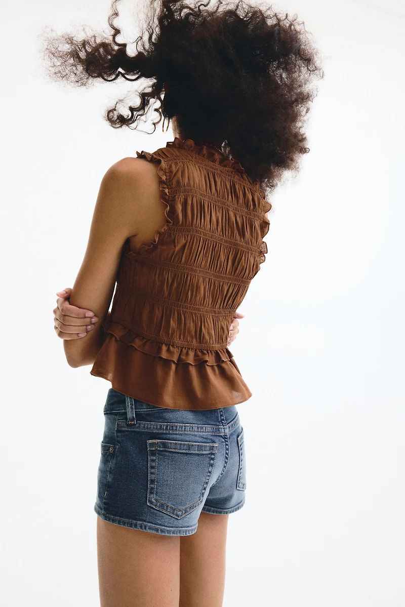 Tie-Detail Smocked Top