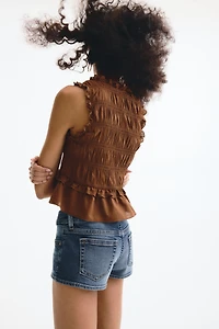 Tie-Detail Smocked Top
