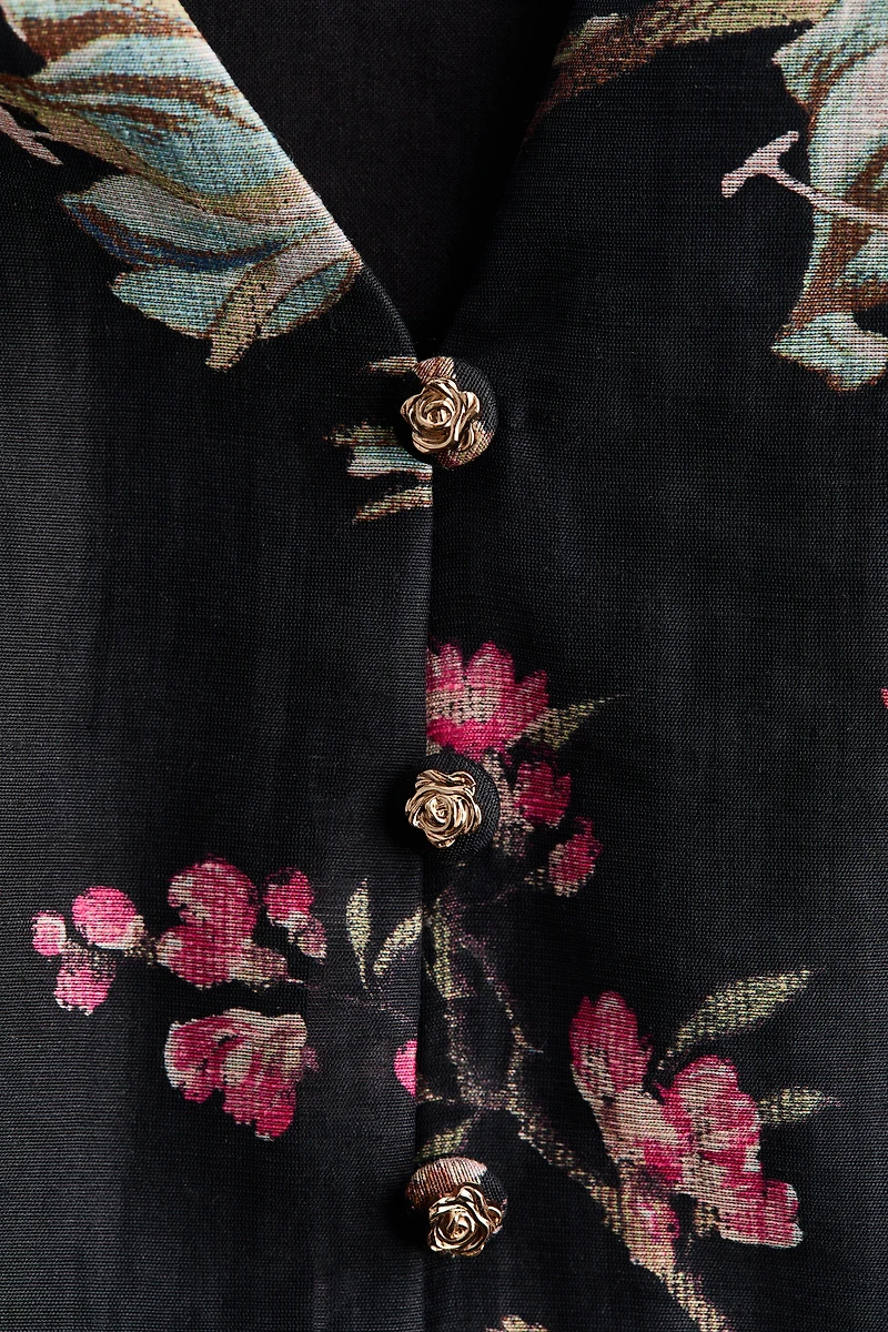 Linen-Blend Peplum Blouse