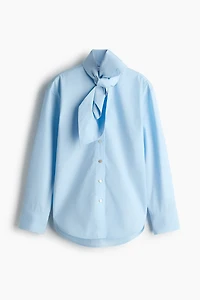 Bow-Collar Cotton Poplin Shirt