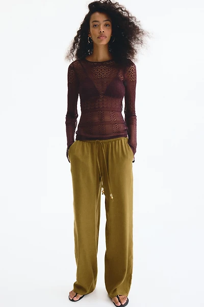 Linen-Blend Drawstring Pants