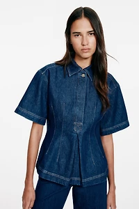 Defined-Waist Denim Shirt