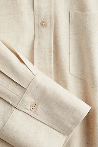 Gathered linen-blend shirt