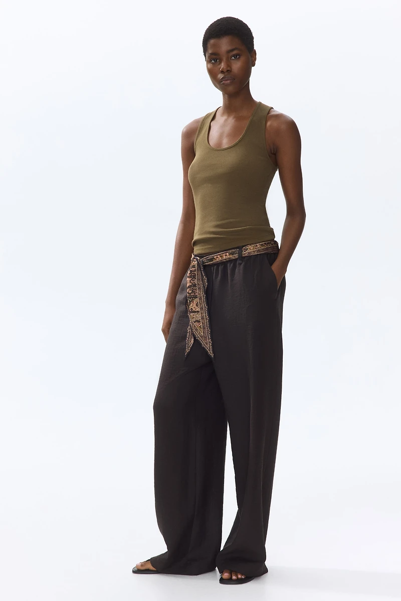 Scarf-Detail Linen-Blend Pants