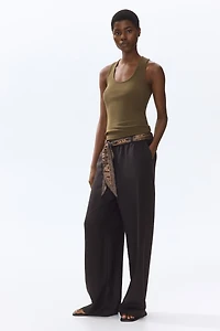 Scarf-Detail Linen-Blend Pants