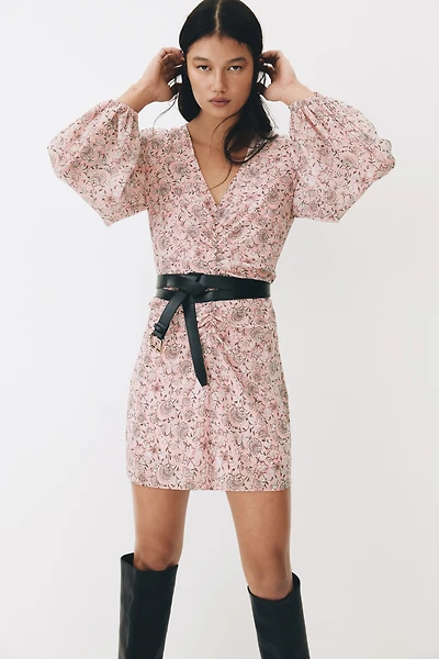 Button-Detail Crinkled Dress