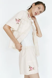 Linen-Blend Pajama Shorts