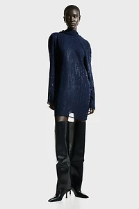 Embellished Cowl-Back Dress