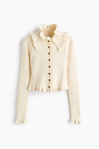 Ruffle-Trimmed Rib-Knit Top