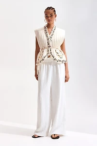 Wide-Leg Ruffle-Trimmed Pants