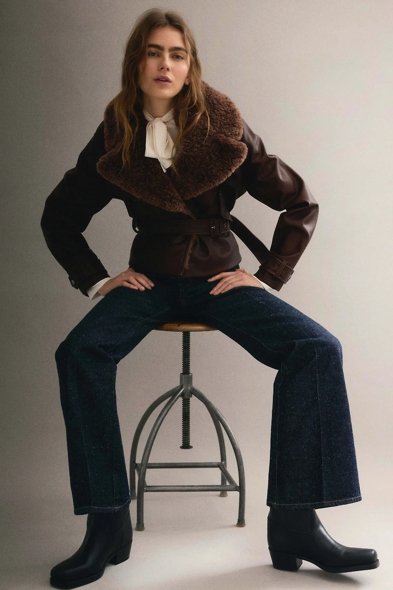 Biker Jacket with Teddy Fleece Collar