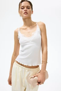 Lace-Trimmed Pointelle-Knit Top