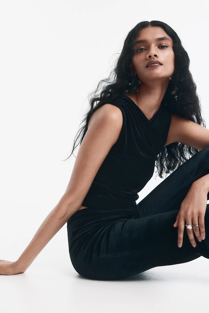 Draped Velour Sleeveless Top