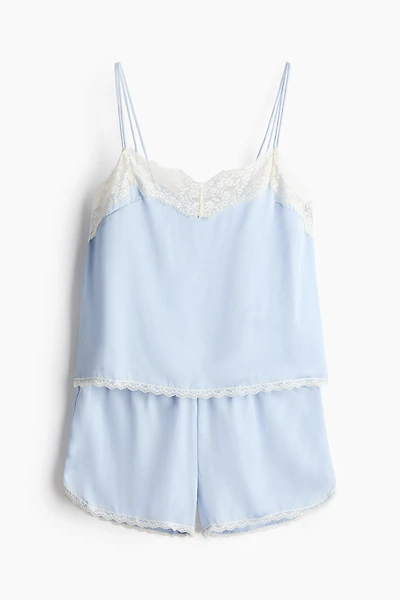 Lace-Trimmed Satin Pajamas