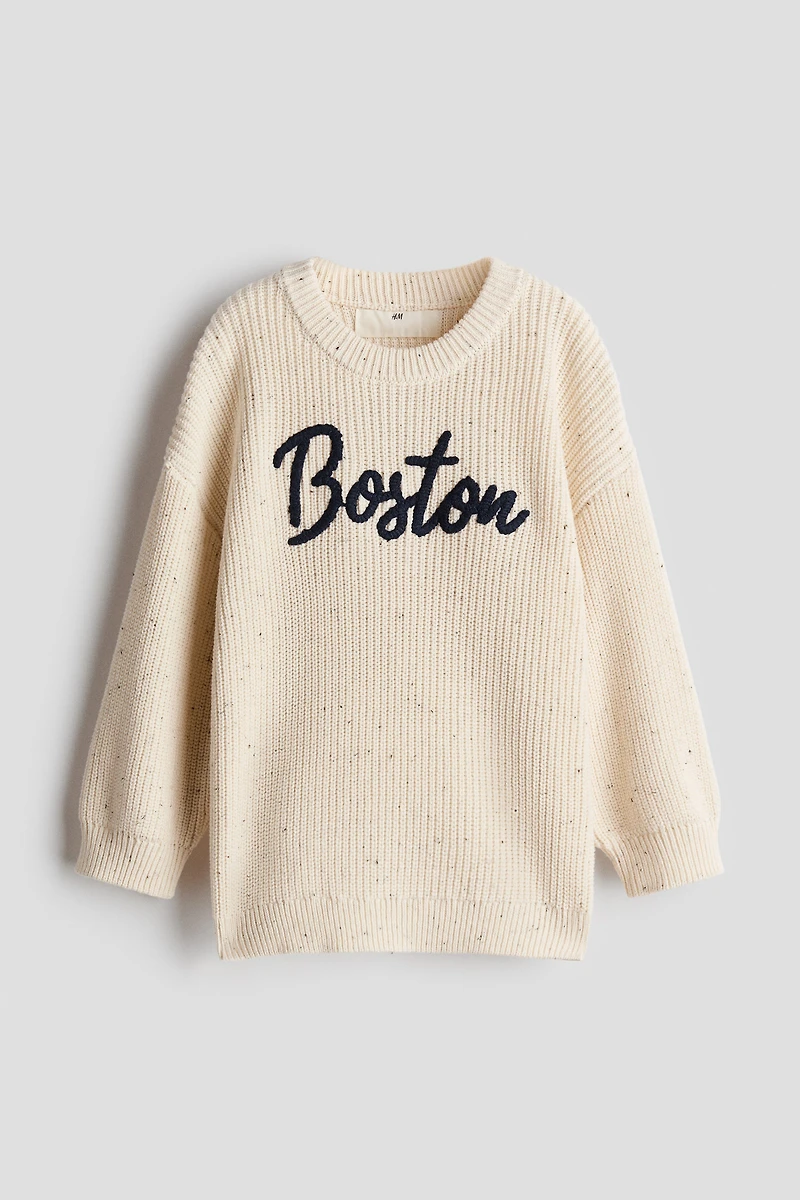 Loose-Fit Text-Motif Sweater