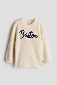 Loose-Fit Text-Motif Sweater