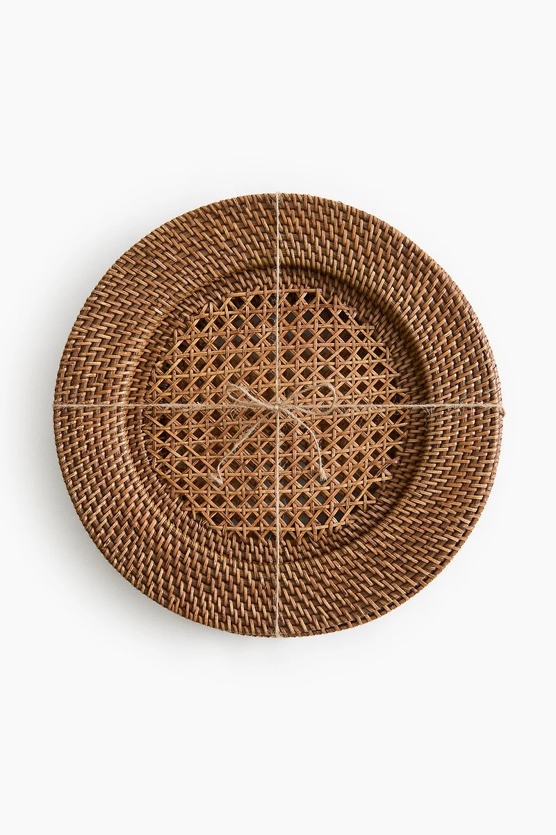 Lot de 2 plats de présentation en rotin