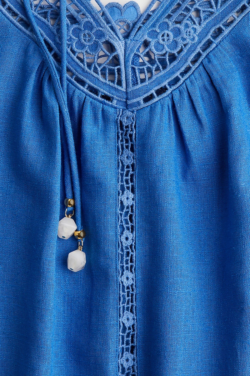 Eyelet-Embroidered Dress with Tie Shoulder Straps