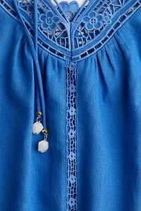 Eyelet-Embroidered Dress with Tie Shoulder Straps