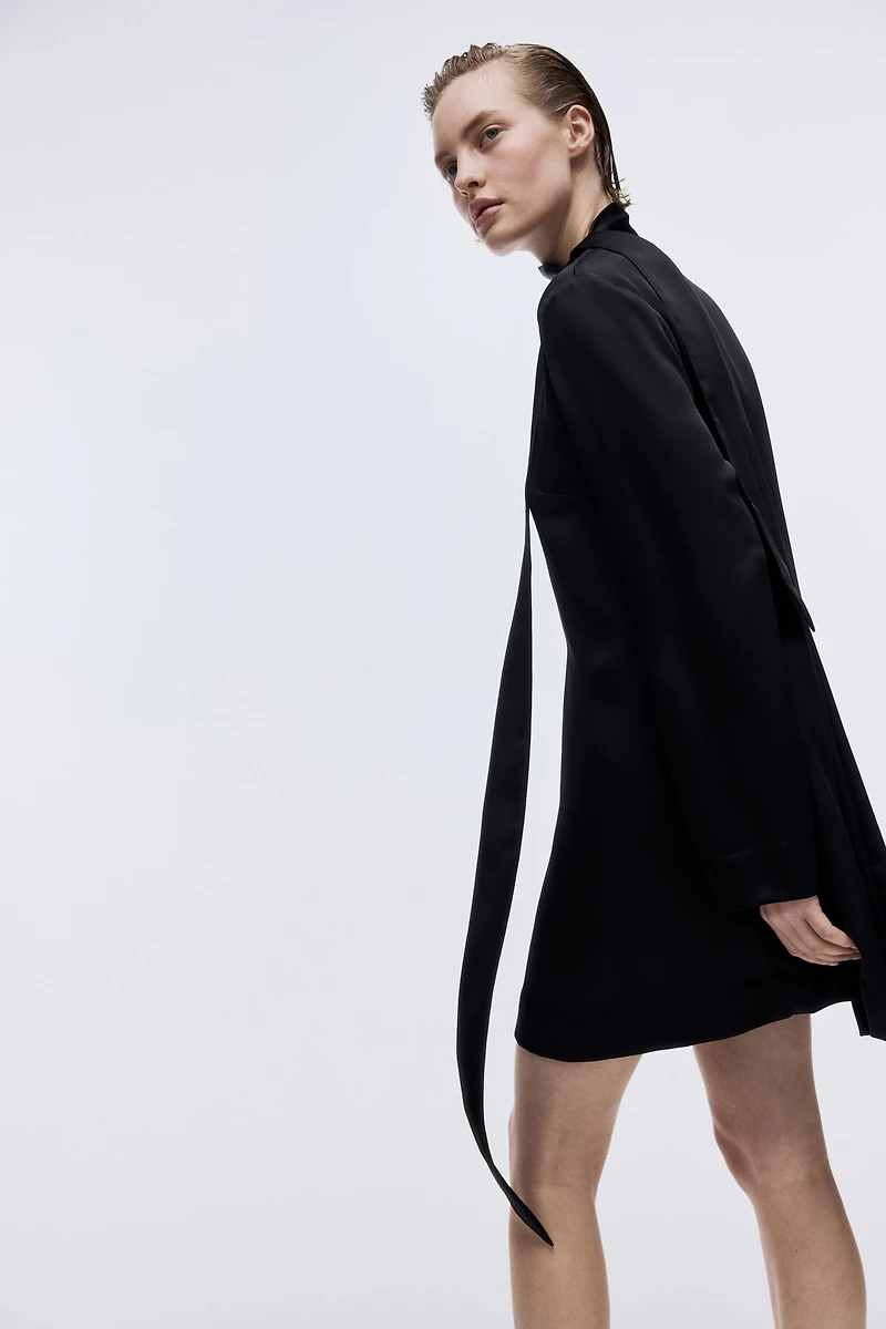 Scarf-Detail Satin Dress