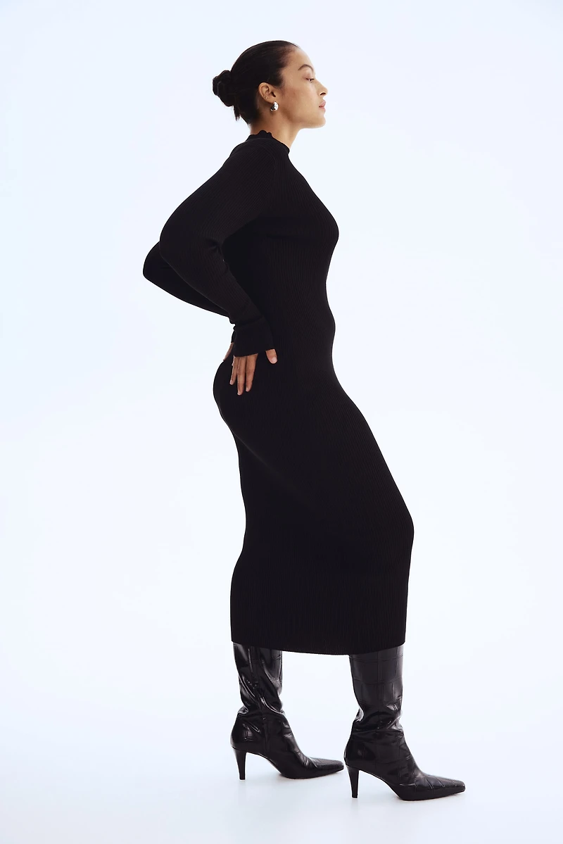 Rib-Knit Mock Turtleneck Dress