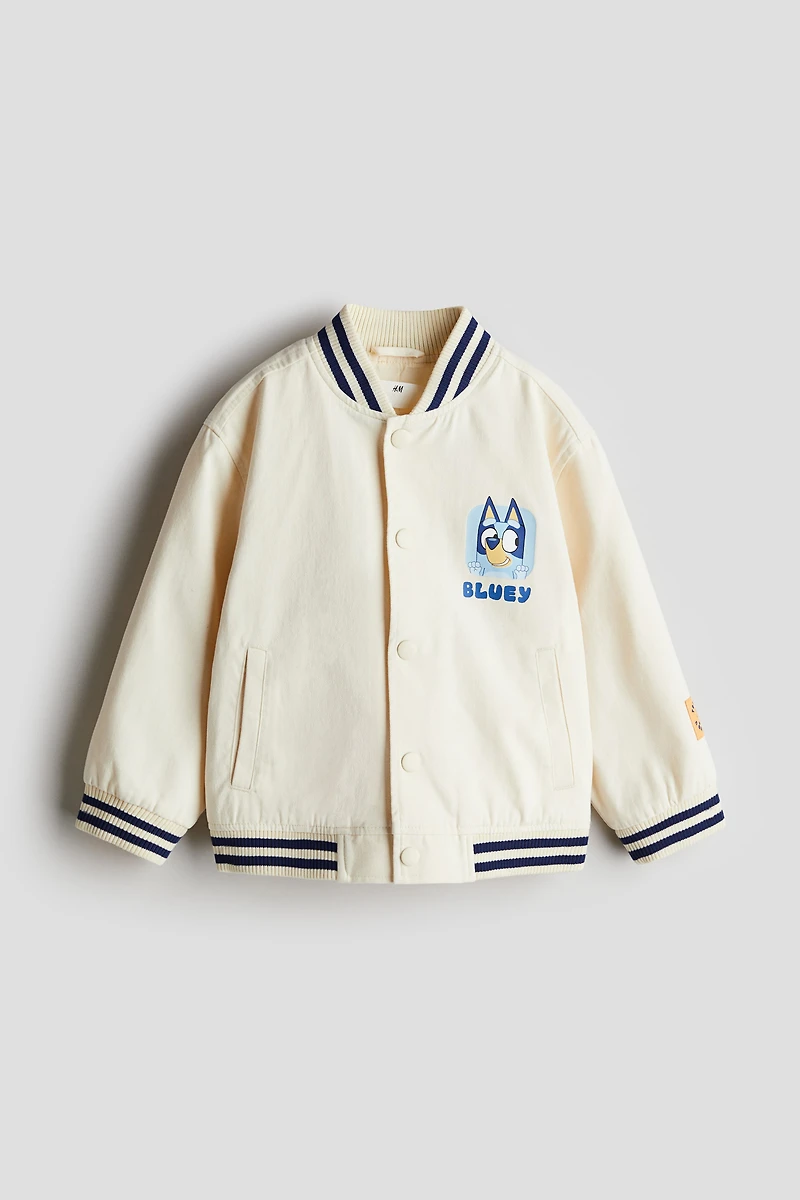 Twill Baseball Jacket with Printed Motif