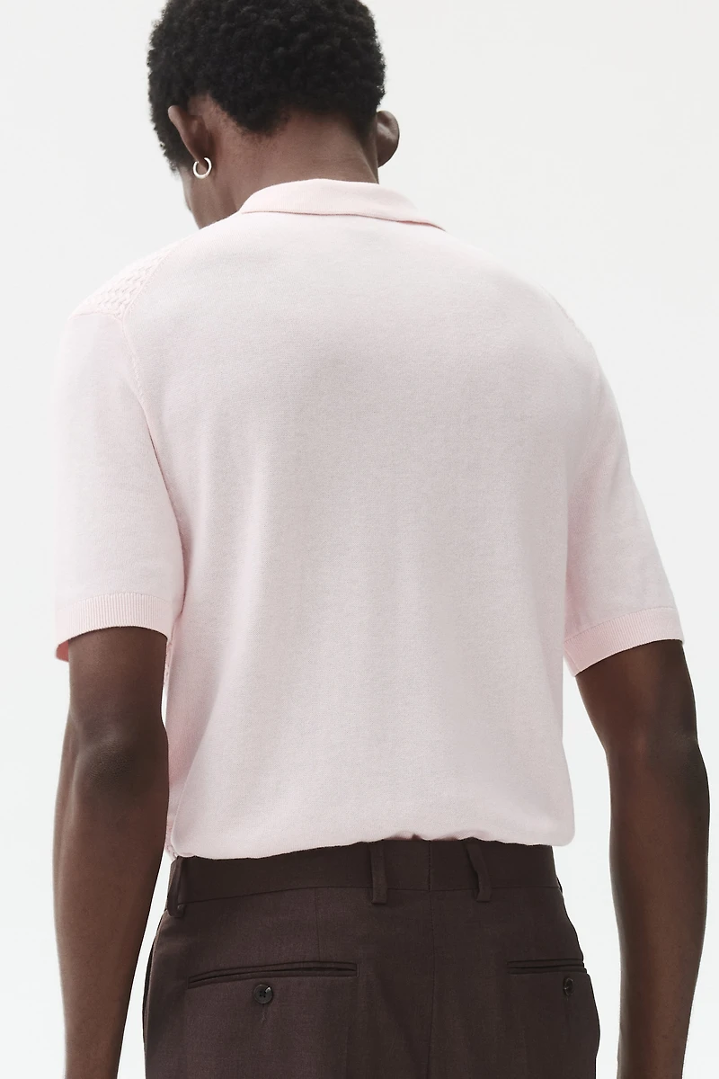 Slim-Fit Cable-Knit Polo Shirt
