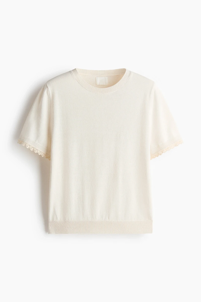 Lace-Trimmed Fine-Knit Top