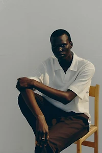 Loose-Fit Waffled Polo Shirt
