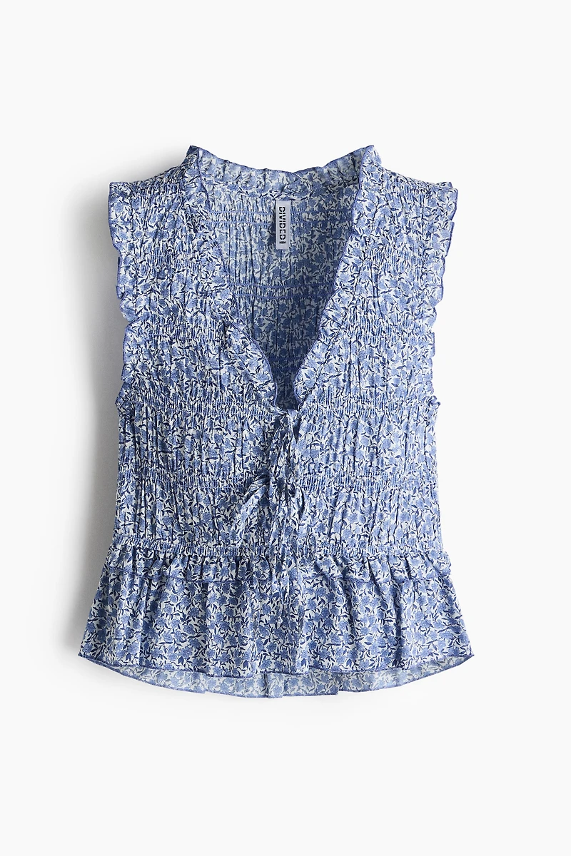 Tie-Detail Smocked Top