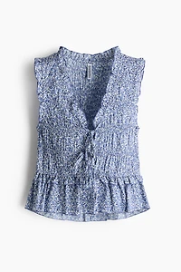 Tie-Detail Smocked Top