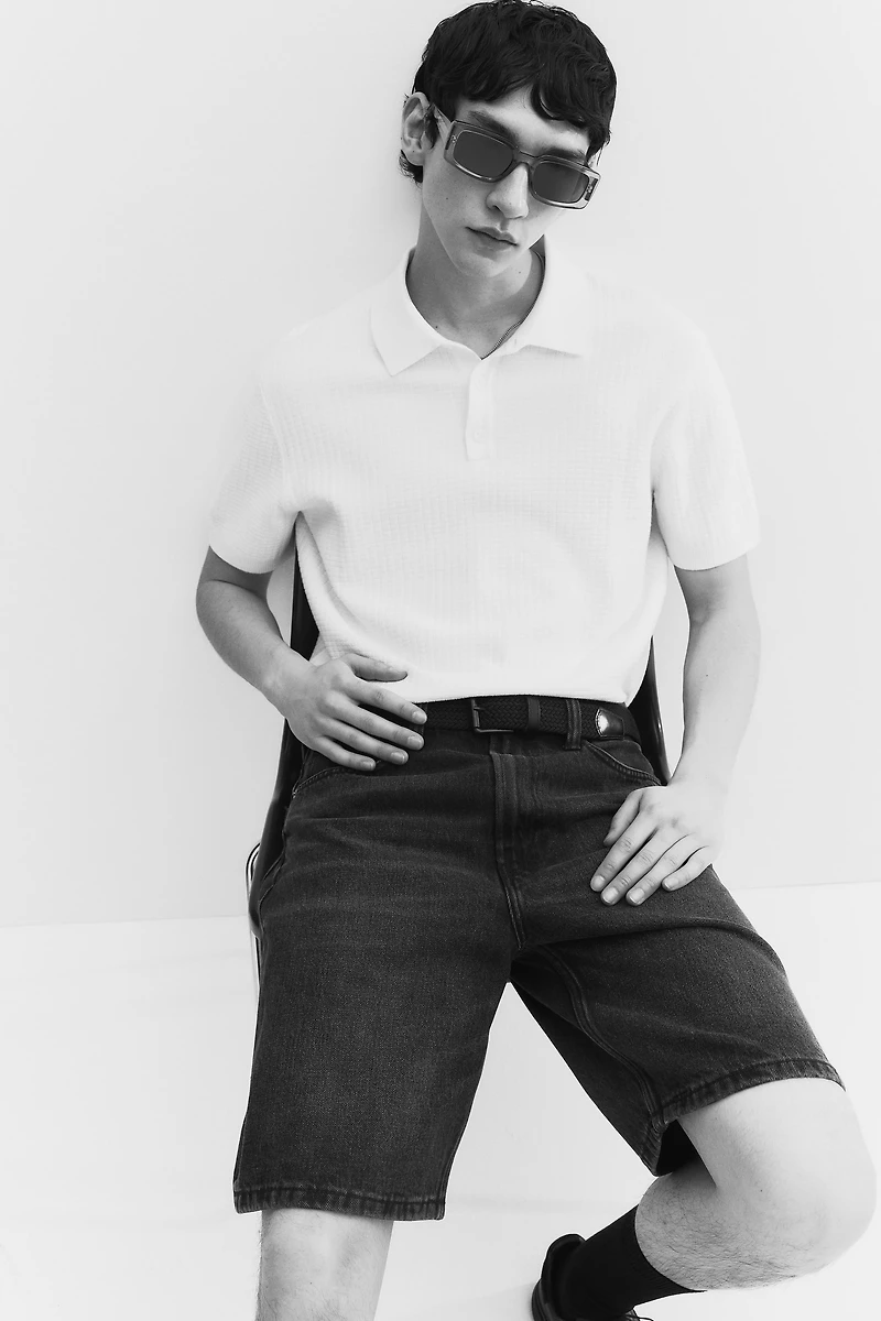Regular Fit Textured-Knit Polo Shirt