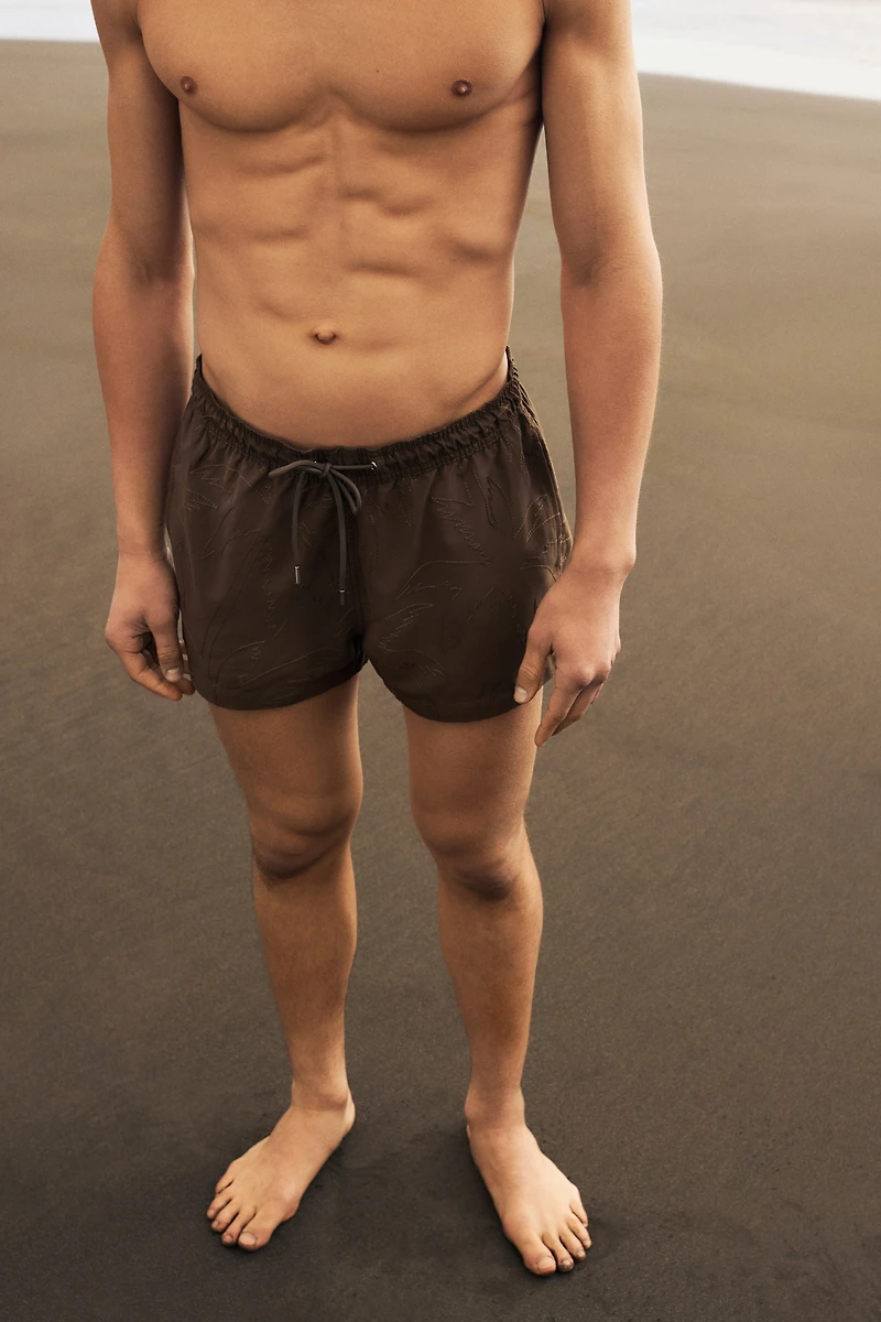 Embroidered-Pattern Swim Shorts