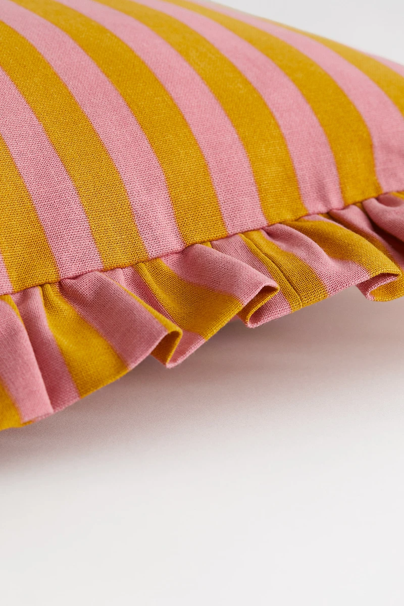 Ruffle-Trimmed Cotton Cushion Cover