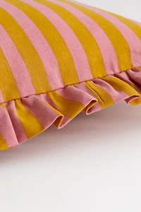 Ruffle-Trimmed Cotton Cushion Cover