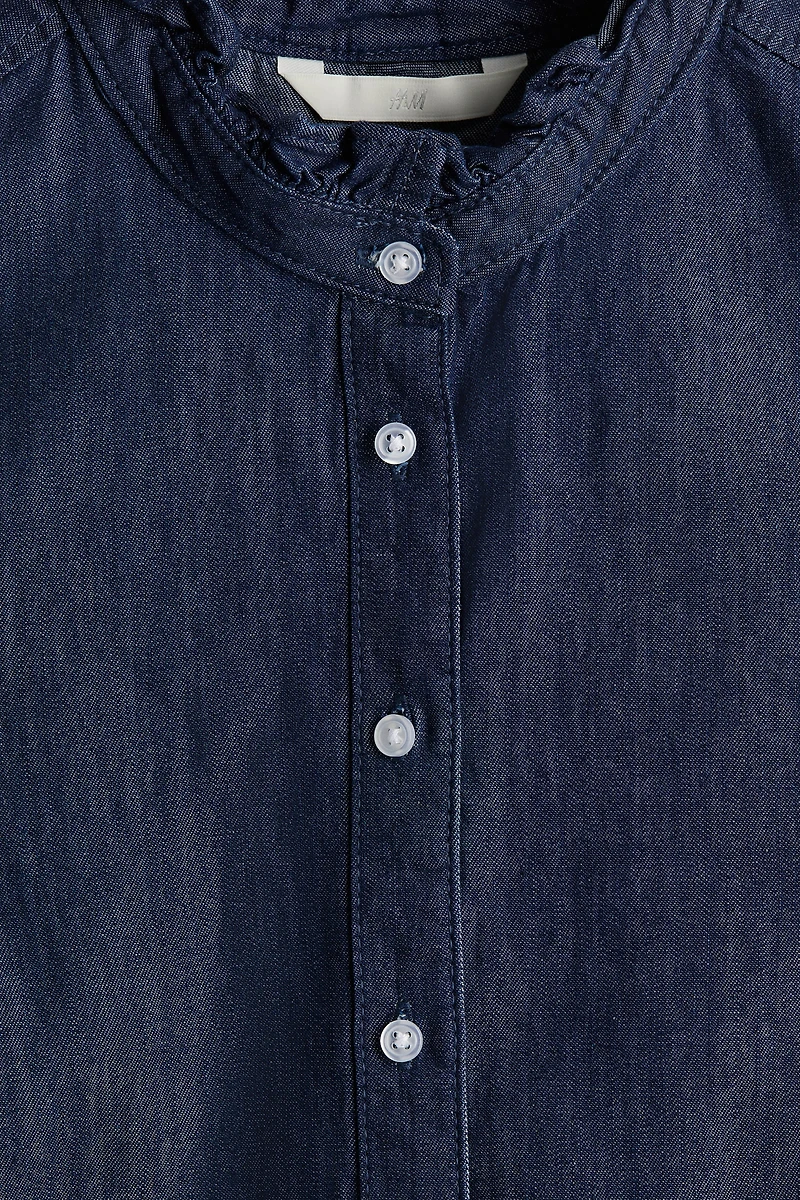 Ruffle-Trimmed Denim Blouse