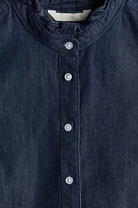 Ruffle-Trimmed Denim Blouse