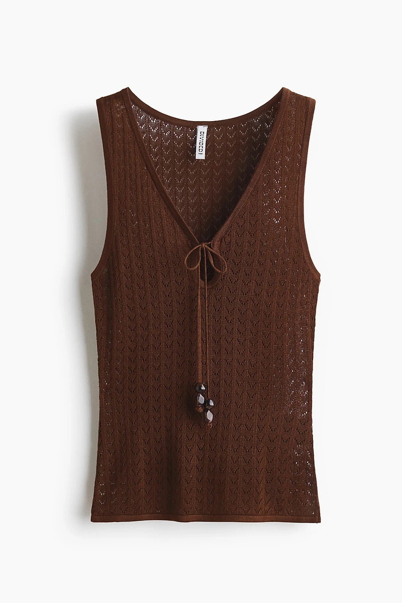 Pointelle-Knit Tie-Detail Top