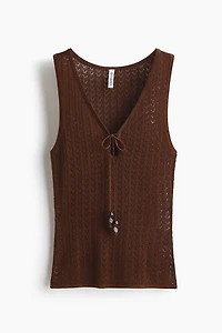 Pointelle-Knit Tie-Detail Top