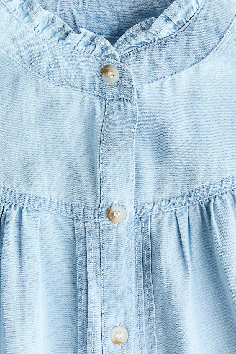 Ruffle-Trimmed Denim Blouse