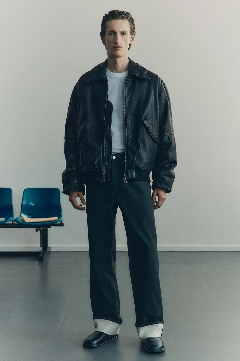 Veste aviateur ample en cuir