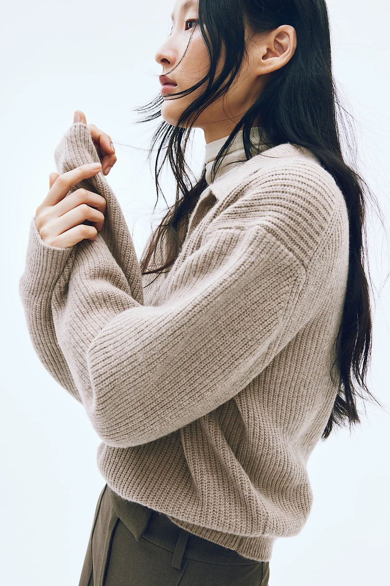 Rib-Knit Sweater with Collar