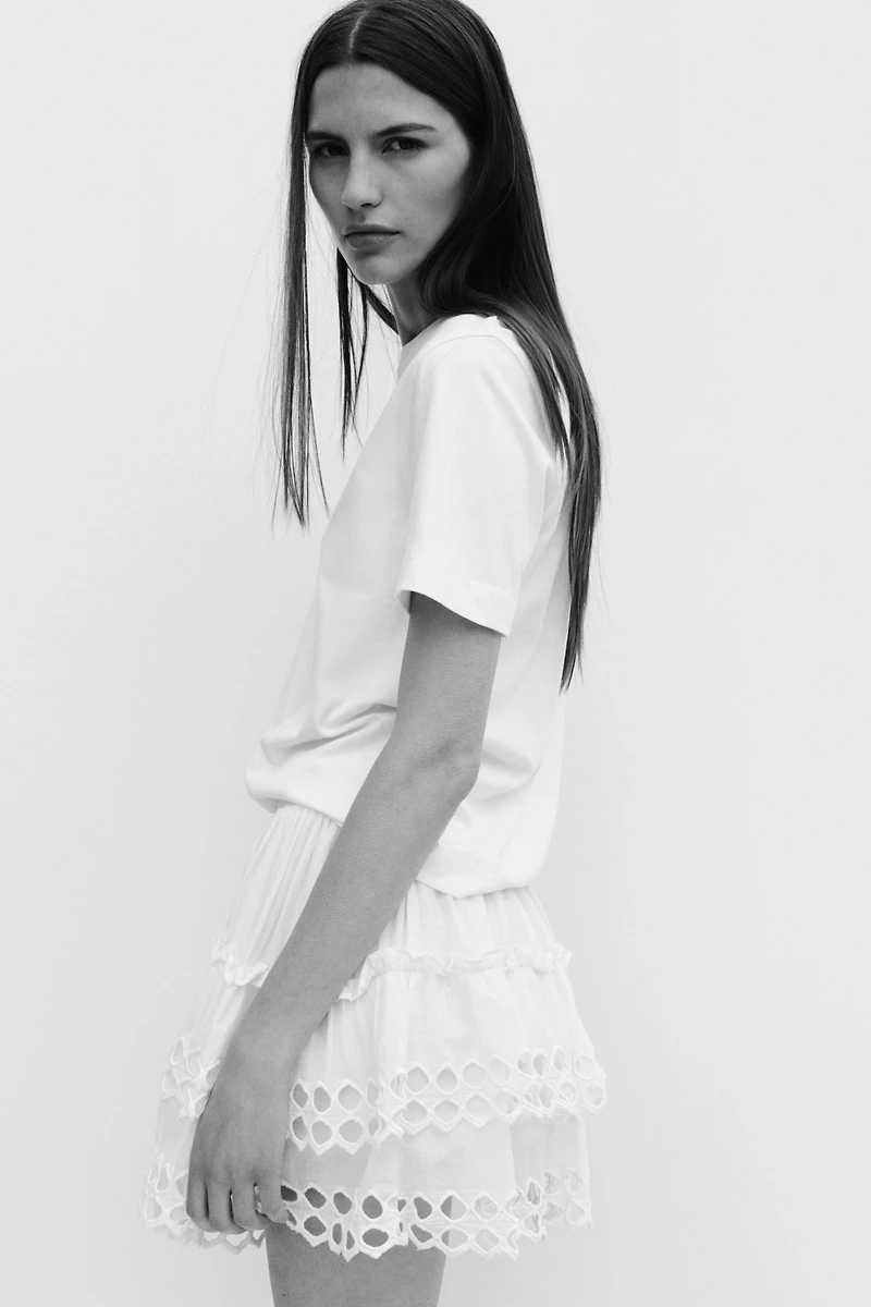 Tiered Eyelet Embroidery Skirt