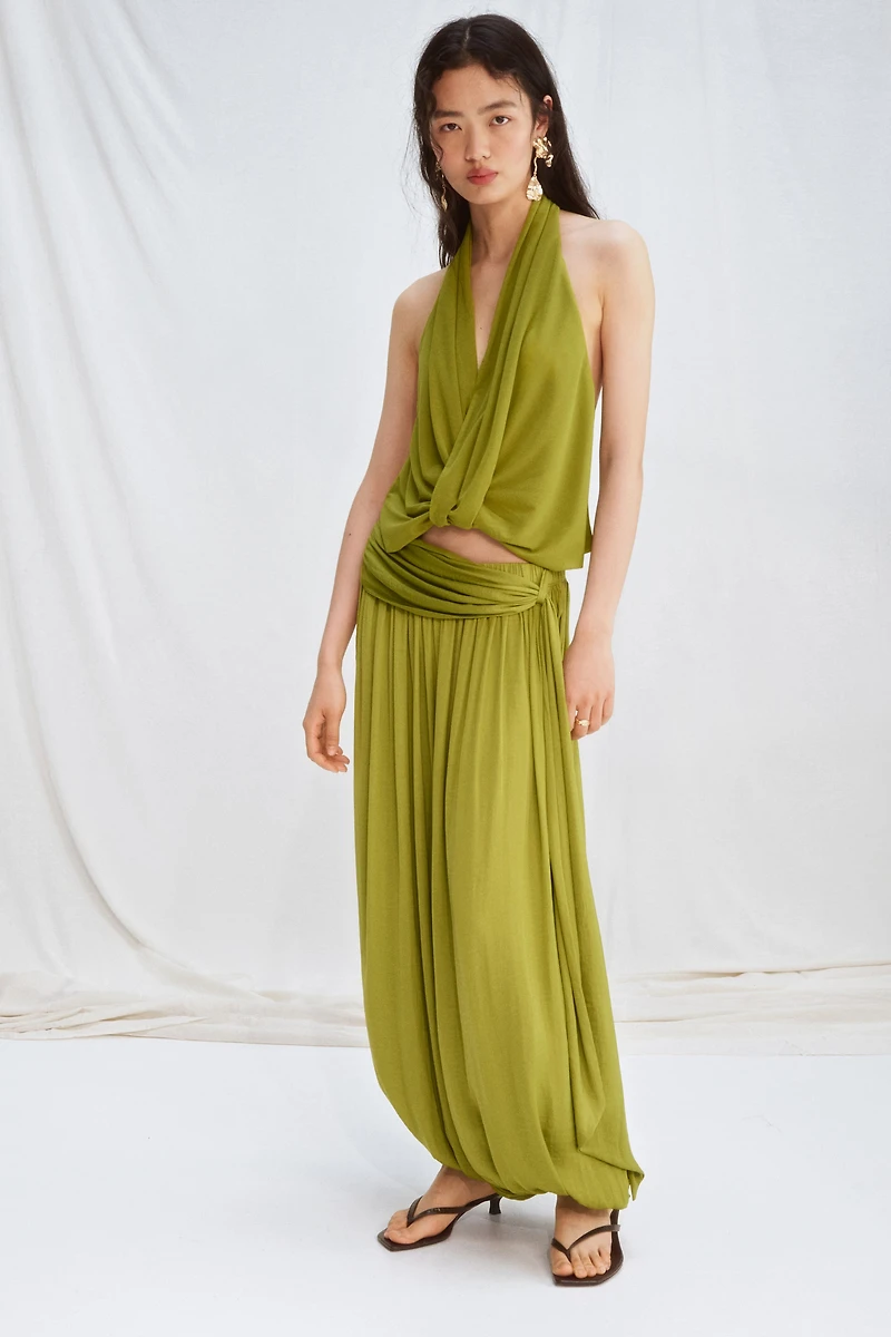 Draped-Panel Balloon-Leg Pants